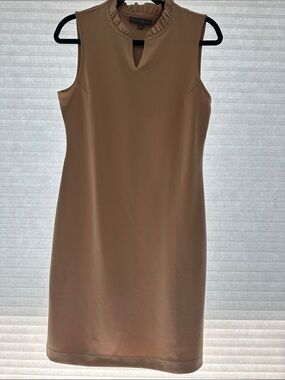 Sharagano Sleeveless Midi Shift Dress in Camel